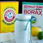 ingredients for homemade laundry detergent - washing soda, borax, and soap.