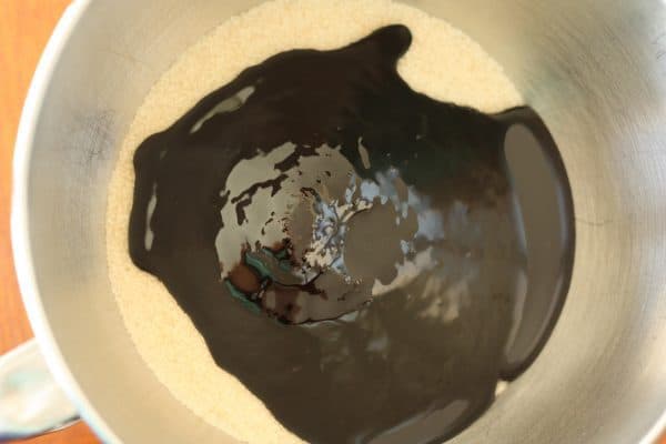 organic sugar and molasses in a mixer bowl