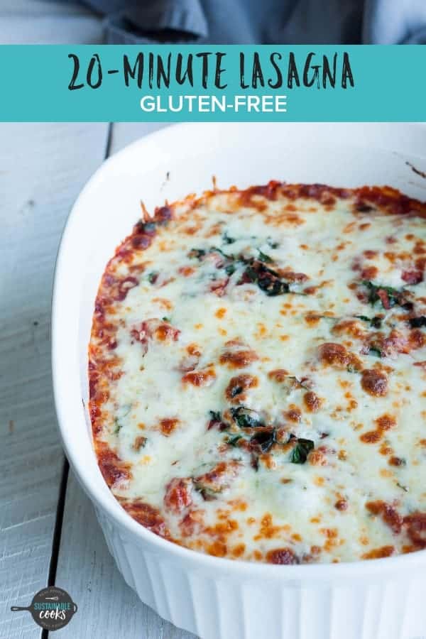 Whip up the world's fastest Gluten Free Lasagna and have it on the table in under 25 minutes! This meatless lasagna will become your new go-to weeknight dinner. #lasagna #glutenfreelasagna #weeknightdinner