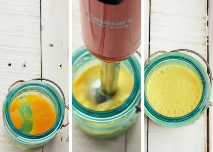3 photos showing how to make homemade mayo