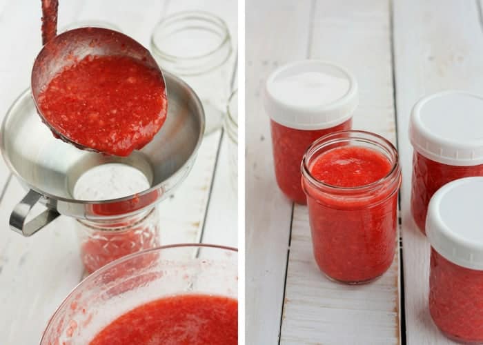 Process shots for strawberry freezer jam