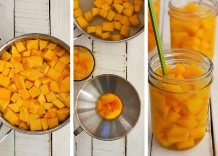 Photos showing canning pumpkin in a pressure cooker