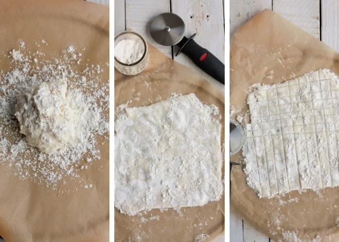 photos showing how to press and cut homemade mints