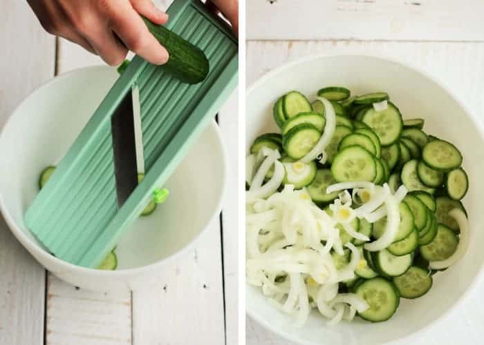process shots for cucumber and onion salad
