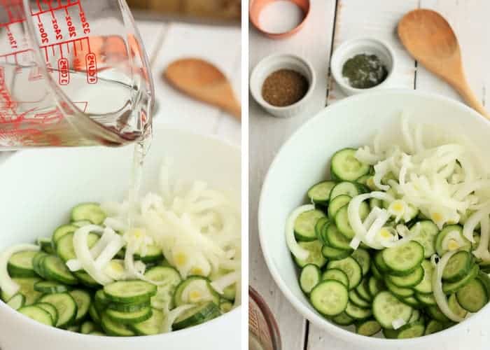 Process shots for cucumber and onion salad