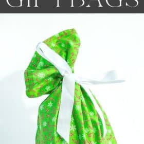 a green cloth giftbag