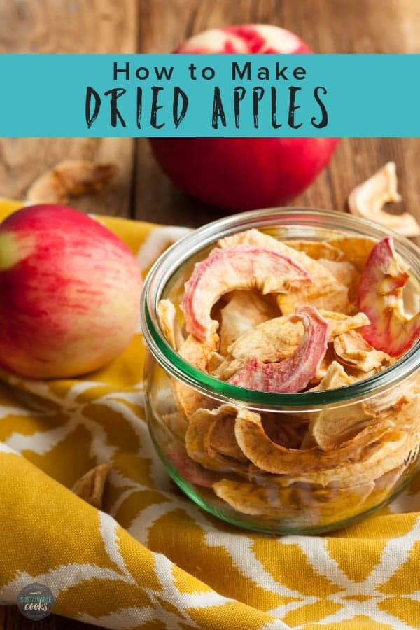 Dried fruit is such a delicious and healthy snack! Learn how to make dried apples in a food dehydrator or in the oven. #sustainablecooks #driedapples #driedfruit #whole30 #paleo