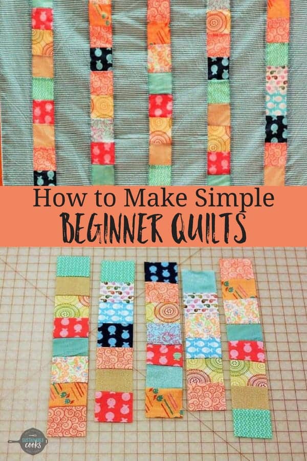 An easy to follow step by step tutorial on making simple beginner quilts. These quilt projects can be made on any sewing machine or sewn by hand. #sustainablecooks #beginnerquilts #quilting #patchworkquilts #easyquilts #modernquilts #quilting