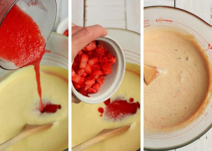 Process shots for making strawberry ice cream