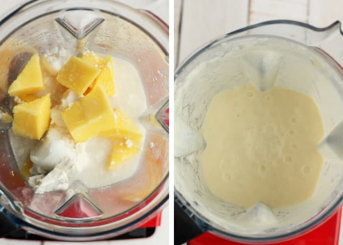 coconut milk and pineapple in a blender