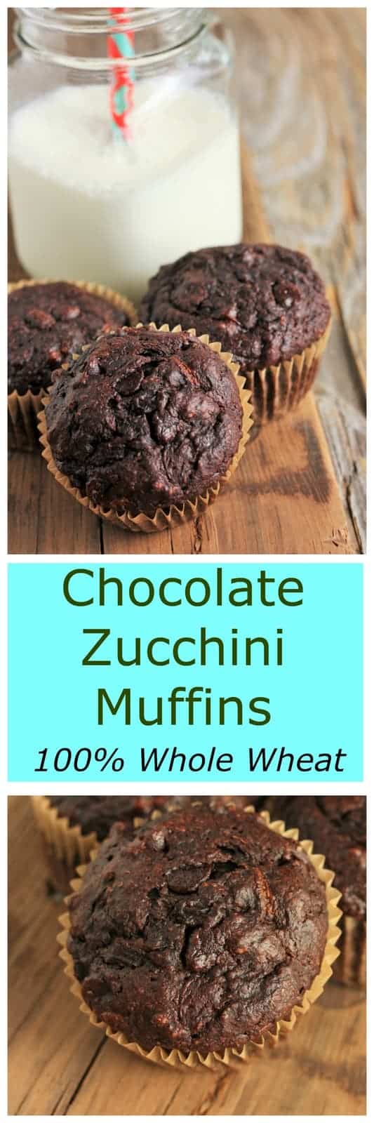 Chocolate Zucchini Muffins - Whole Wheat, Low-Sugar. A picky-kid approved quick breakfast or snack. Each batch boasts 3 whole cups of veggies.