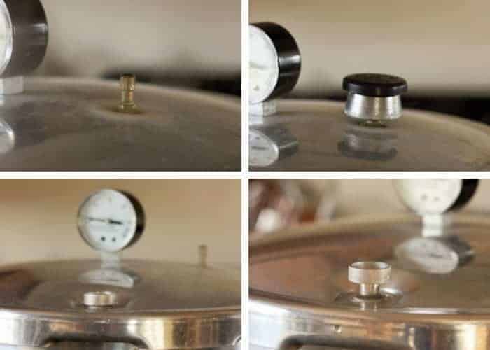4 photos showing how to pressure can peas step by step