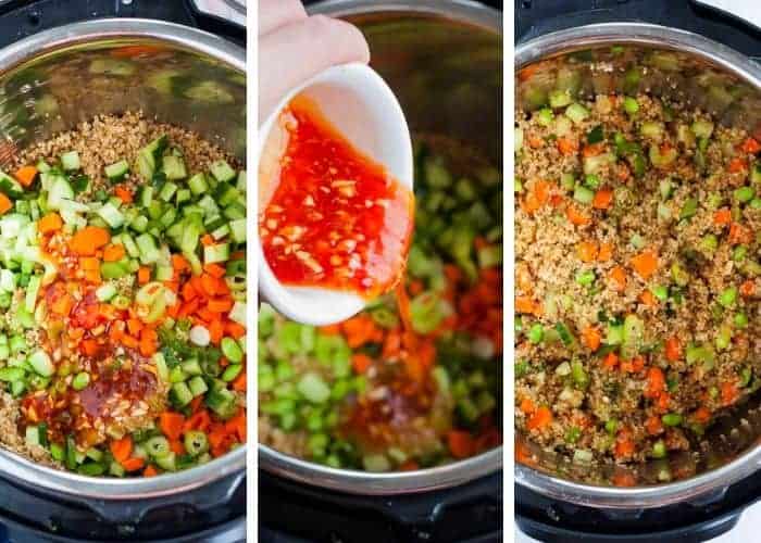 3 photos of a cold quinoa salad