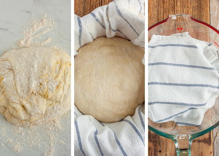 3 photos showing the second rise for making dutch oven bread