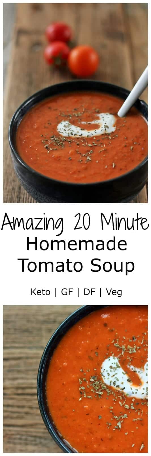 Homemade tomato soup full of delicious flavors and creamy goodness. A few simple ingredients create an amazing and tasty bowl of comfort and joy.