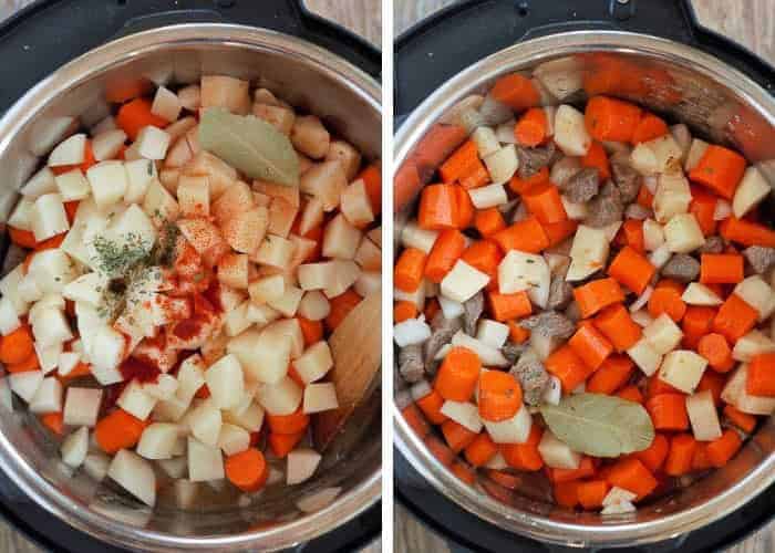 ingredients in an instant pot for whole30 beef stew