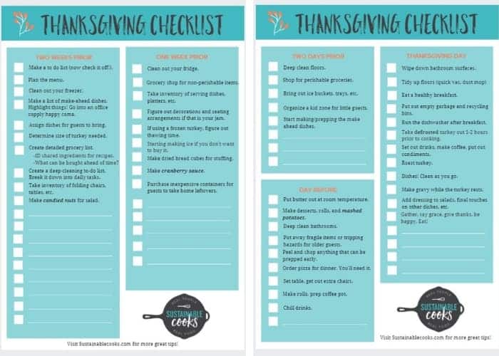 two pages from a free thanksgiving checklist