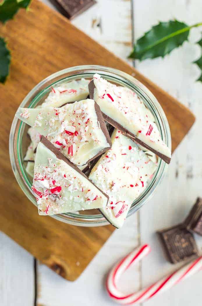 Christmas bark in a glass container