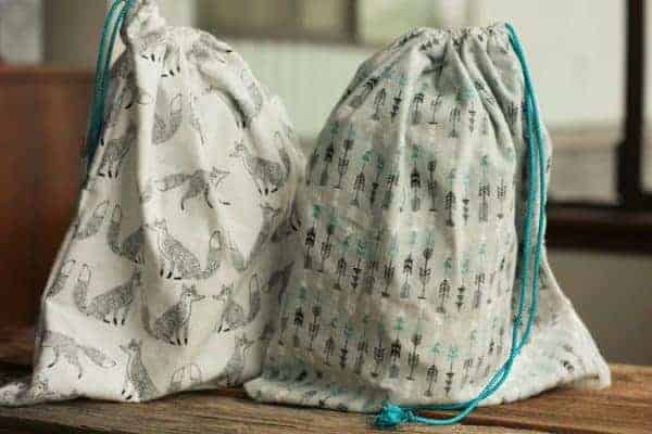 two cloth drawstring bags