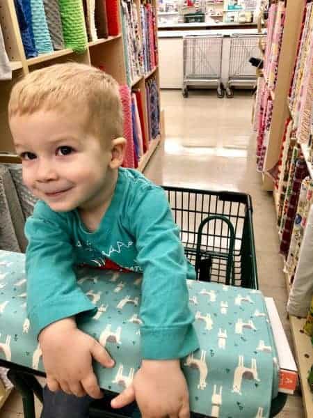 kid in cart at Joanns