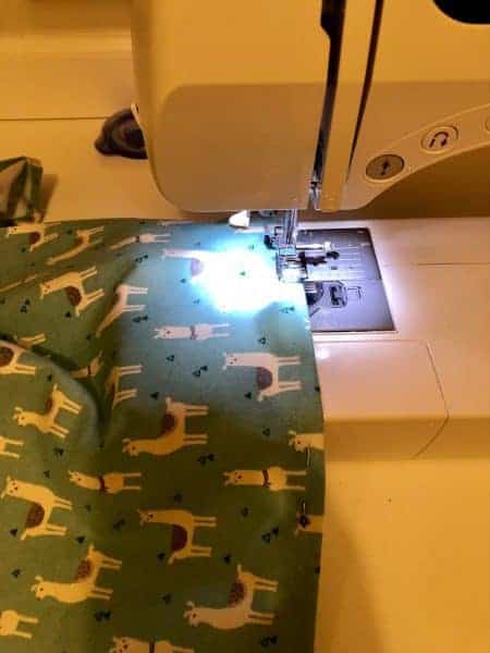 fabric in a sewing machine