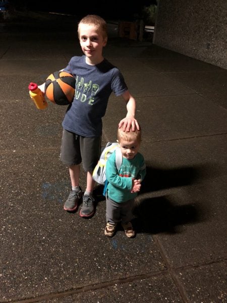 Two boys with a basketball