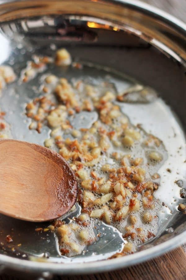Garlic and ginger in a frying pan