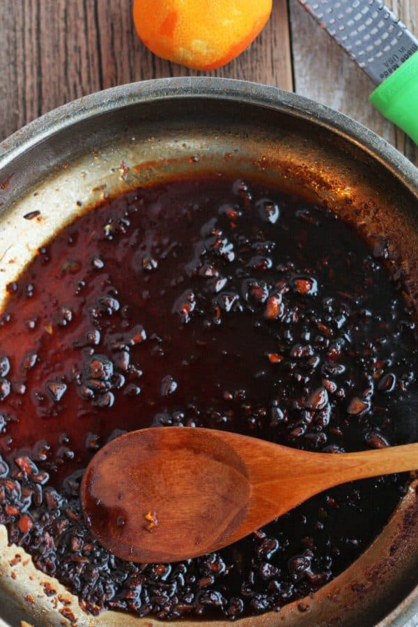 asian pan sauce in a pan with orange