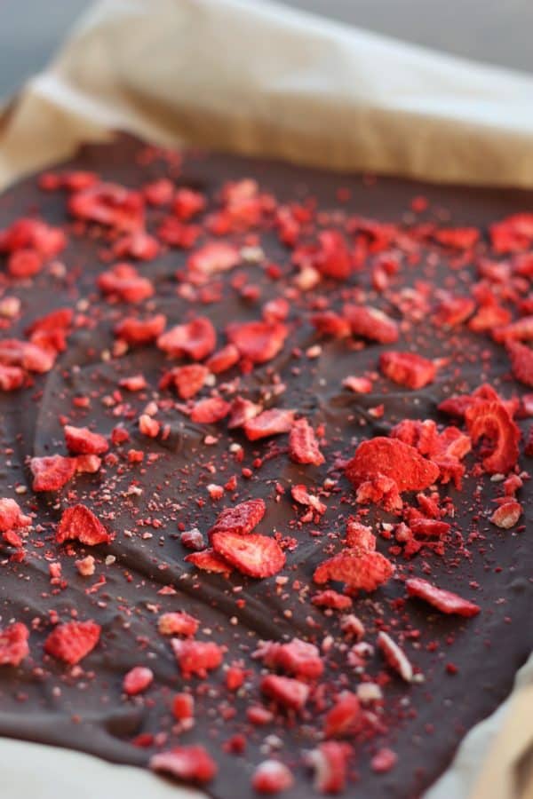 Chocolate with dried strawberries | www.sustainablecooks.com