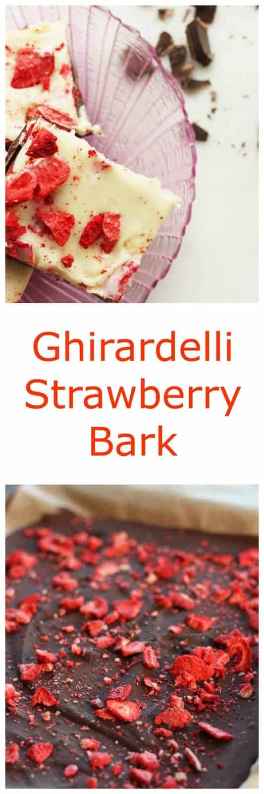 Ghirardelli Strawberry Bark Knock Off is a simple make at home dessert to share for Valentines Day or whenever the mood strikes. Rich chocolate, creamy white chocolate, and dried strawberries make for an easy and sinful dessert.