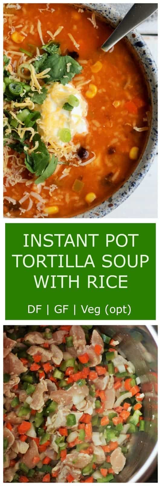 Healthy, easy, and delicious Instant Pot Tortilla Soup With Rice is the tastiest comfort food in under 30 minutes. Instant Pot, slow cooker, and stovetop instructions included.