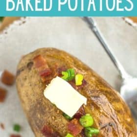 Crispy baked potatoes on a plate with toppings