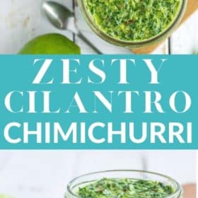 a glass jar of cilantro chimichurri