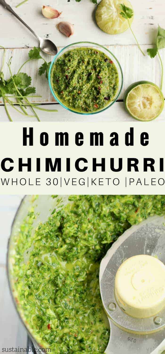 This amazing back pocket chimichurri sauce will transform anything you drizzle it over. Steak, chicken veggies, and eggs (oh heeeeck yes) are all instantly transformed with this herby packed heaven in a jar! #sustainablecooks #vegan #whole30 #paleo #vegetarian #sauces