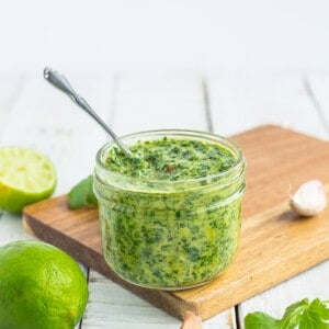 a glass jar of chimichurri