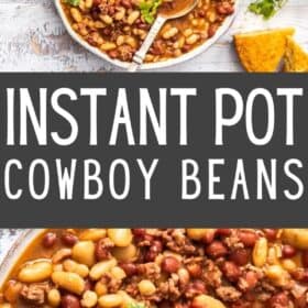 a bowl of instant pot cowboy beans topped with cilantro