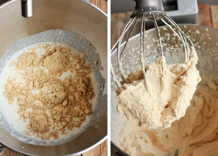 two process shots for making no churn peanut butter ice cream