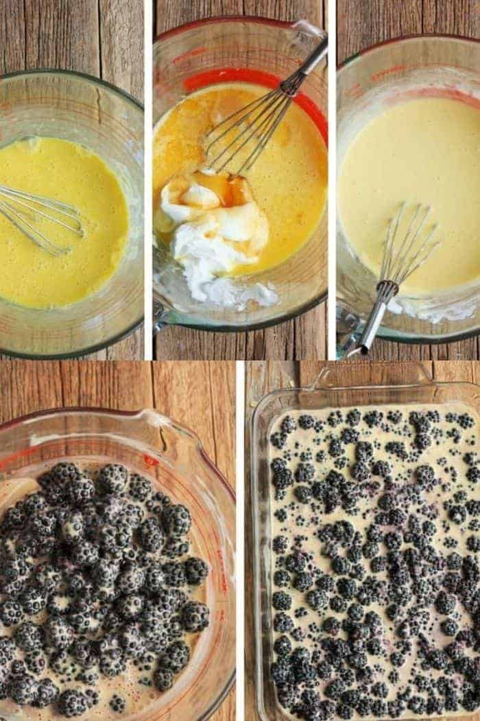 5 photos showing how to make a fruit crisp