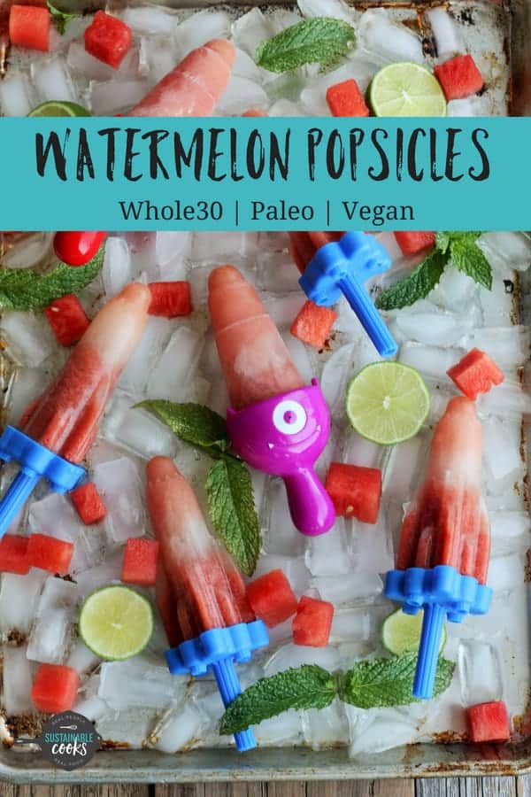 Easy and good for you, this Refreshing Watermelon Popsicles recipe makes the perfect frozen summer treat. The whole family will love these homemade and healthy popsicles made with fresh watermelon, mint, and lime juice. #sustainablecooks #watermelon #watermelonpopsicles #watermelonlime #whole30 #paleo #vegan