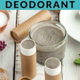 jars of deodorant with flowers, beeswax, and cardboard tubes