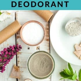 jars of deodorant with flowers, beeswax, and cardboard tubes