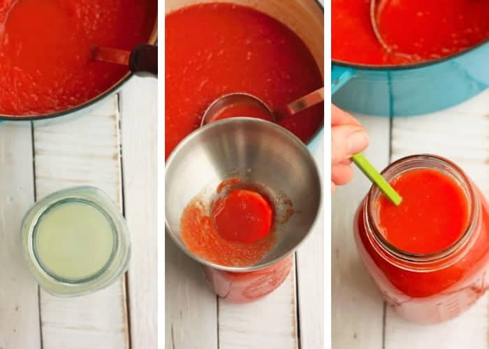 photos showing how you fill mason jars for canning tomatoes