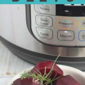 Steamed beets in front of an Instant Pot