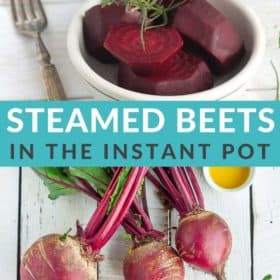 Steamed beets in front of an Instant Pot
