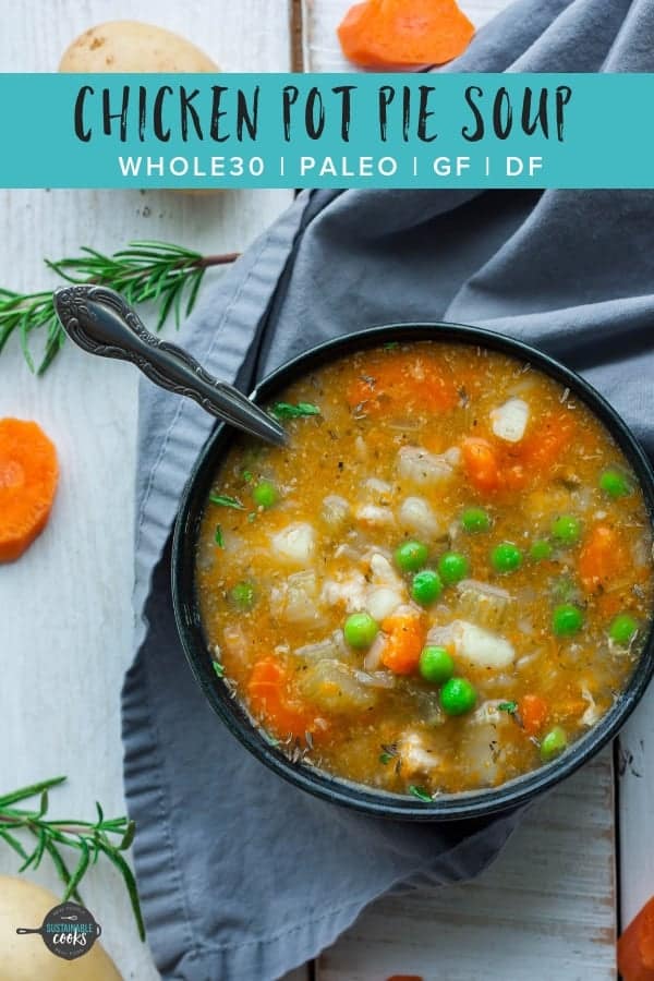A healthy and comforting Paleo Chicken Pot Pie Soup that is easy to make in the crockpot or Instant Pot. This delicious soup is gluten-free, dairy-free, and easily Whole30 or paleo adaptable.