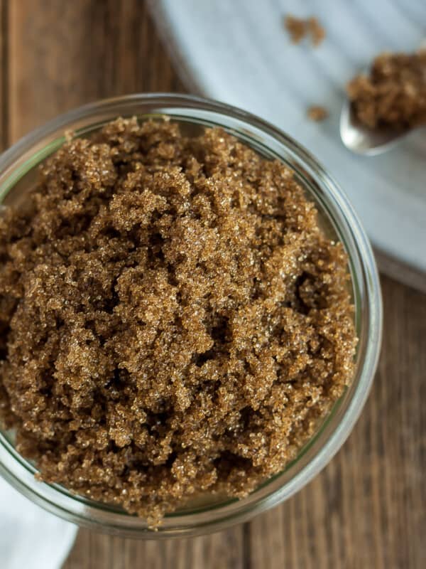 homemade brown sugar in a glass bowl with a spoon