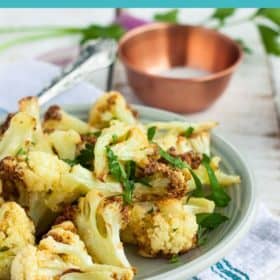 A plate of paleo air fryer cauliflower with parsley