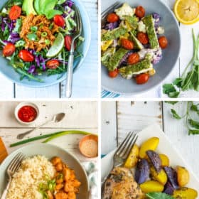 Four photos of whole30 chicken dinners
