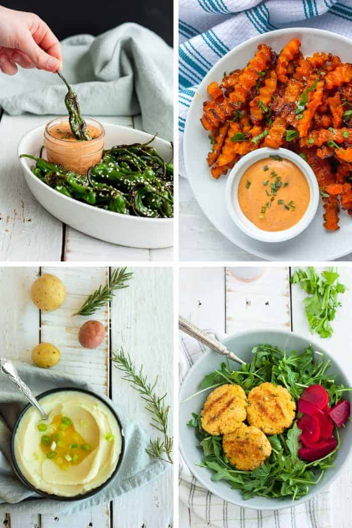 four photos of whole30 and paleo side dishes