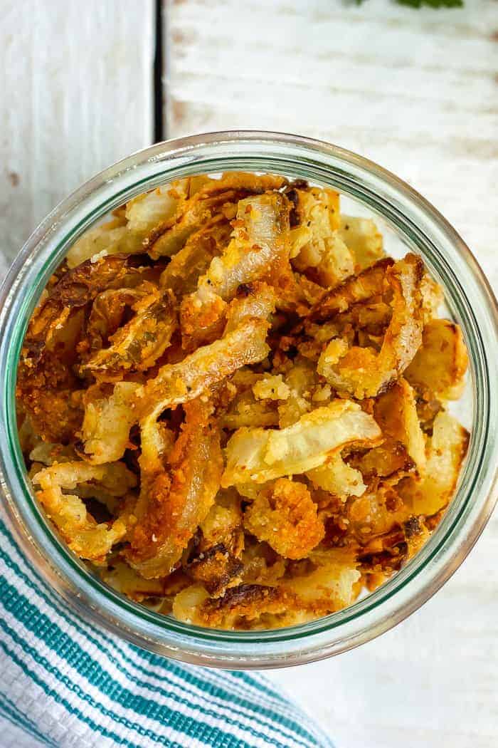 a close up photo of a bowl of gluten-free fried onions